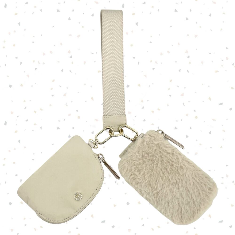 Lululemon Dual Pouch Wristlet Plush Fleece Natural Ivory Gold Cozy Fall Wallets